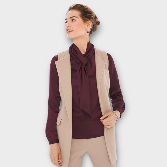 Chicos Black Label sleeveless long vest NWT beige sz 2 (US 12) career wear chic - Picture 2 of 14